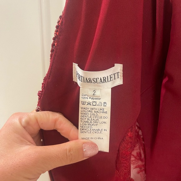 Portia and Scarlett red sequin feather gown - Picture 5 of 6